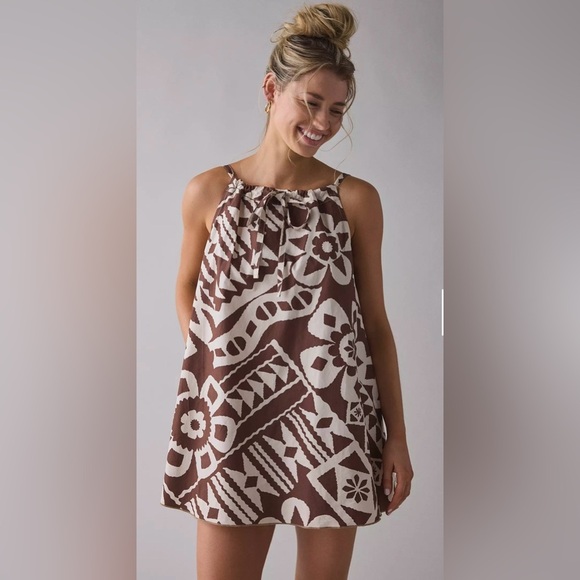 BDG Eva Tie-Front Ruched Strap Trapeze Mini Dress - Picture 1 of 8